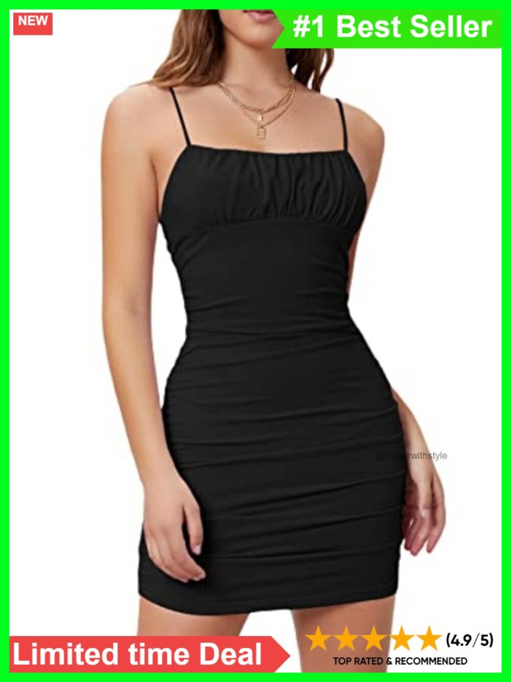 Ruched Bust Spaghetti Strap Mini Cami Bodycon Party Dress